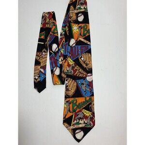Vintage Mens Baseball Tie Comic Book Style Addiction Silk Colorful Soft All Star